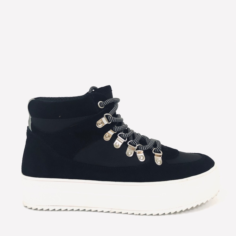 Aqua Bash Black Leather High-Top Platform Sneakers